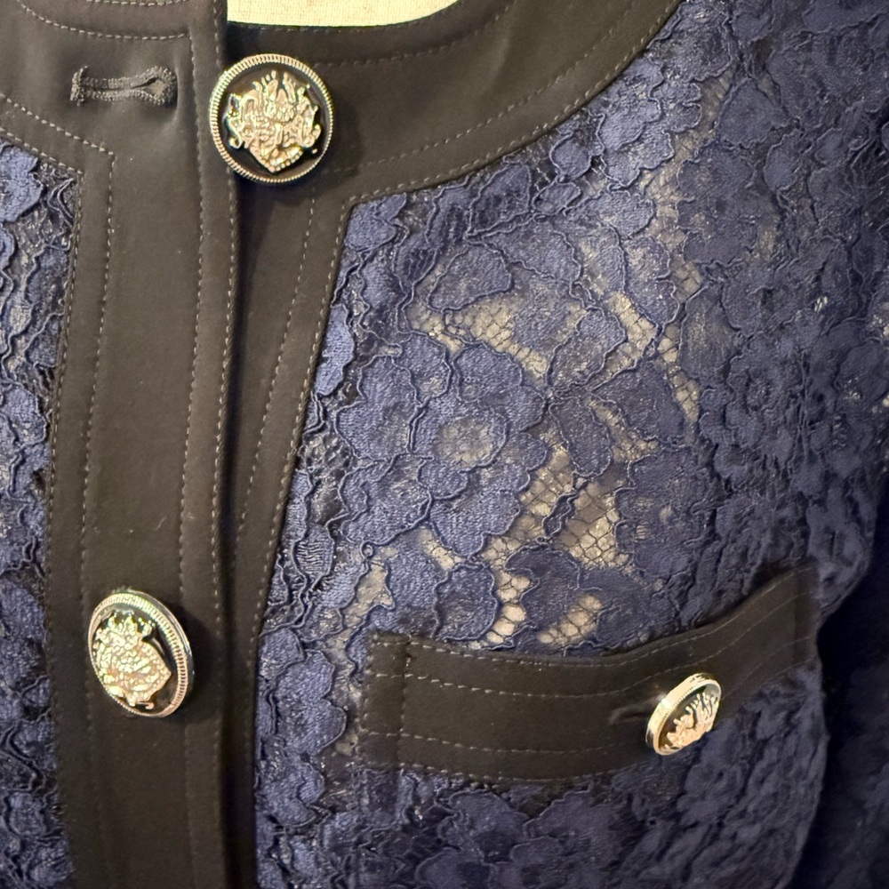 Elie Tahari Navy Lace Button-Front Blazer - Picture 6 of 15